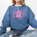 Medium Indigo Blue Pink Neon Ghost Halloween Retro Vintage Spooky Collector's Edition Graphic Sweatshirt