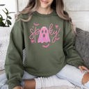 XL Military Green Pink Neon Ghost Halloween Retro Vintage Spooky Collector's Edition Graphic Sweatshirt