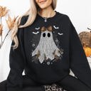 Large Black Cute Lace Ghost Bow Coquette Bats Halloween Vintage Nostalgic Cozy Retro Graphic Sweatshirt
