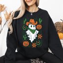 Large Black Western Ghost Cowboy Pumpkin Halloween Retro Vintage Spooky Costume Fall Graphic Sweatshirt