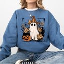 XXL Indigo Blue Pink Neon Ghost Witch Bow Pumpkin Floral Coquette Retro Halloween Graphic Sweatshirt