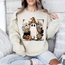 XXXL Sand Pink Neon Ghost Witch Bow Pumpkin Floral Coquette Retro Halloween Graphic Sweatshirt