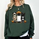 Medium Forest Green Funny Halloween Cats Retro Ghost Pumpkin Vintage Nostalgic Spooky Season Graphic Sweatshirt