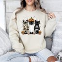 Medium Sand Funny Halloween Cats Retro Ghost Pumpkin Vintage Nostalgic Spooky Season Graphic Sweatshirt