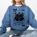 Medium Indigo Blue Halloween Witches Vintage Ghost Pumpkin Retro Spooky Season Cozy Graphic Sweatshirt