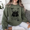 Medium Military Green Halloween Witches Vintage Ghost Pumpkin Retro Spooky Season Cozy Graphic Sweatshirt