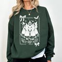 Medium Forest Green Halloween Witches Vintage Ghost Pumpkin Retro Spooky Season Cozy Graphic Sweatshirt