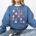 XL Indigo Blue Too Cute To Spook Mini Ghosts Halloween Vintage Pumpkin Retro Spooky Fall Graphic Sweatshirt