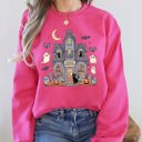 XL Crunchberry Bright Pink Haunted Book Store Ghost Halloween Vintage Pumpkin Retro Spooky Graphic Sweatshirt