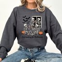  Just Waiting for Halloween Skeleton Ghost Vintage Retro Spooky Costume Fall Graphic Sweatshirt