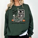 Small Forest Green Just Waiting for Halloween Skeleton Ghost Vintage Retro Spooky Costume Fall Graphic Sweatshirt