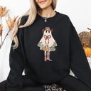 XXXL Black Cute Cowgirl Ghost Halloween Western Vintage Pumpkin Spooky Retro Graphic Sweatshirt