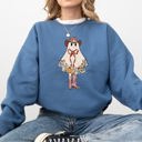 Large Indigo Blue Cute Cowgirl Ghost Halloween Western Vintage Pumpkin Spooky Retro Graphic Sweatshirt