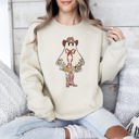 Medium Sand Cute Cowgirl Ghost Halloween Western Vintage Pumpkin Spooky Retro Graphic Sweatshirt
