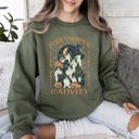 XL Military Green Purranormal Cativity Vintage Ghost Cowgirl Halloween Pumpkin Retro Spooky Graphic Sweatshirt