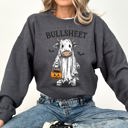 XXL Dark Gray Heather Bullsheet Funny Halloween Cow Ghost Western Pumpkin Retro Spooky Graphic Sweatshirt