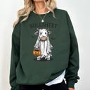 Medium Forest Green Bullsheet Funny Halloween Cow Ghost Western Pumpkin Retro Spooky Graphic Sweatshirt