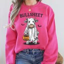Large Crunchberry Bright Pink Bullsheet Funny Halloween Cow Ghost Western Pumpkin Retro Spooky Graphic Sweatshirt