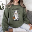 Large Military Green Bullsheet Funny Halloween Cow Ghost Western Pumpkin Retro Spooky Graphic Sweatshirt
