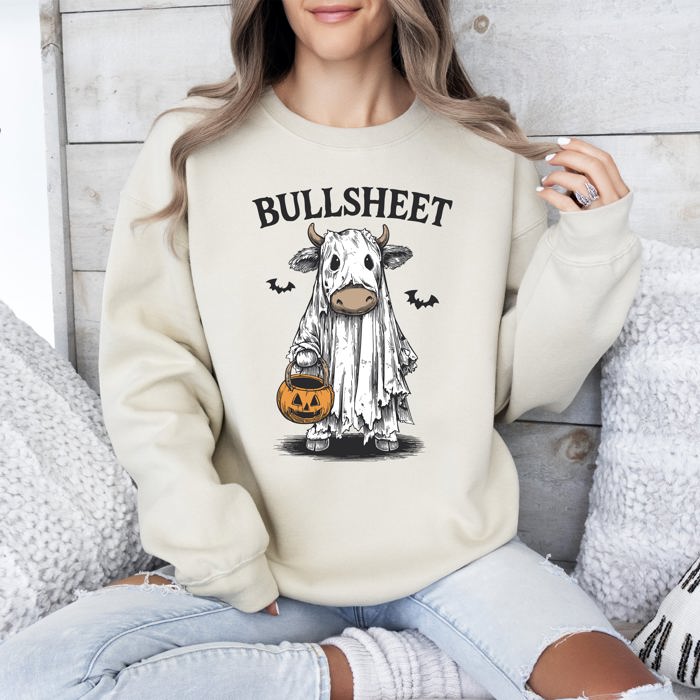 Bullsheet Funny Halloween Cow Ghost Western Pumpkin Retro Spooky Graphic Sweatshirt