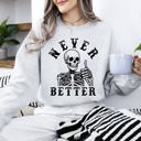 Small Ash Light Gray Never Better Cowboy Ghost Halloween Western Vintage Pumpkin Skeleton Retro Fall Graphic Sweatshirt