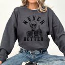 XXL Dark Gray Heather Never Better Cowboy Ghost Halloween Western Vintage Pumpkin Skeleton Retro Fall Graphic Sweatshirt