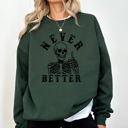 Small Forest Green Never Better Cowboy Ghost Halloween Western Vintage Pumpkin Skeleton Retro Fall Graphic Sweatshirt