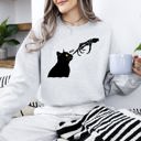 Large Ash Light Gray Boop Cat Skeleton Ghost Halloween Western Vintage Pumpkin Retro Spooky Graphic Sweatshirt