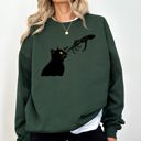 Medium Forest Green Boop Cat Skeleton Ghost Halloween Western Vintage Pumpkin Retro Spooky Graphic Sweatshirt