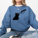 XL Indigo Blue Boop Cat Skeleton Ghost Halloween Western Vintage Pumpkin Retro Spooky Graphic Sweatshirt