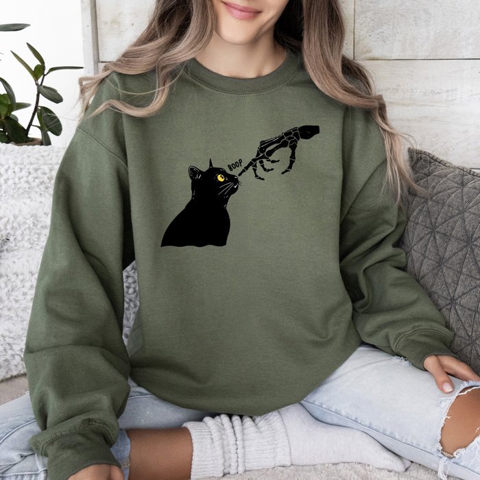 Boop Cat Skeleton Ghost Halloween Western Vintage Pumpkin Retro Spooky Graphic Sweatshirt