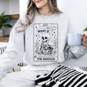 Medium Ash Light Gray What If The Anxious Skeleton Ghost Western Vintage Pumpkin Halloween Tarot Card Graphic Sweatshirt