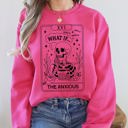 XXXL Crunchberry Bright Pink What If The Anxious Skeleton Ghost Western Vintage Pumpkin Halloween Tarot Card Graphic Sweatshirt