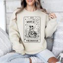 XXXL Sand What If The Anxious Skeleton Ghost Western Vintage Pumpkin Halloween Tarot Card Graphic Sweatshirt