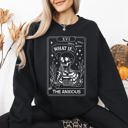Medium Black What If The Anxious Skeleton Ghost Western Vintage Pumpkin Halloween Tarot Card Graphic Sweatshirt