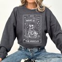 XXL Dark Gray Heather What If The Anxious Skeleton Ghost Western Vintage Pumpkin Halloween Tarot Card Graphic Sweatshirt