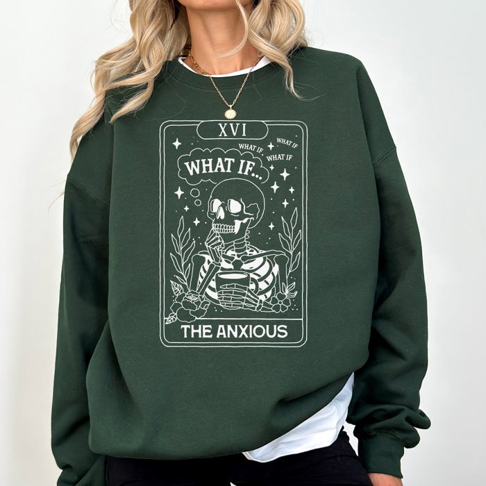 What If The Anxious Skeleton Ghost Western Vintage Pumpkin Halloween Tarot Card Graphic Sweatshirt