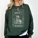Large Forest Green What If The Anxious Skeleton Ghost Western Vintage Pumpkin Halloween Tarot Card Graphic Sweatshirt