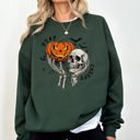 Large Forest Green What If The Anxious Skeleton Ghost Western Vintage Halloween Spooky Graphic Sweatshirt