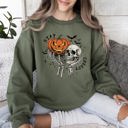 Large Military Green What If The Anxious Skeleton Ghost Western Vintage Halloween Spooky Graphic Sweatshirt