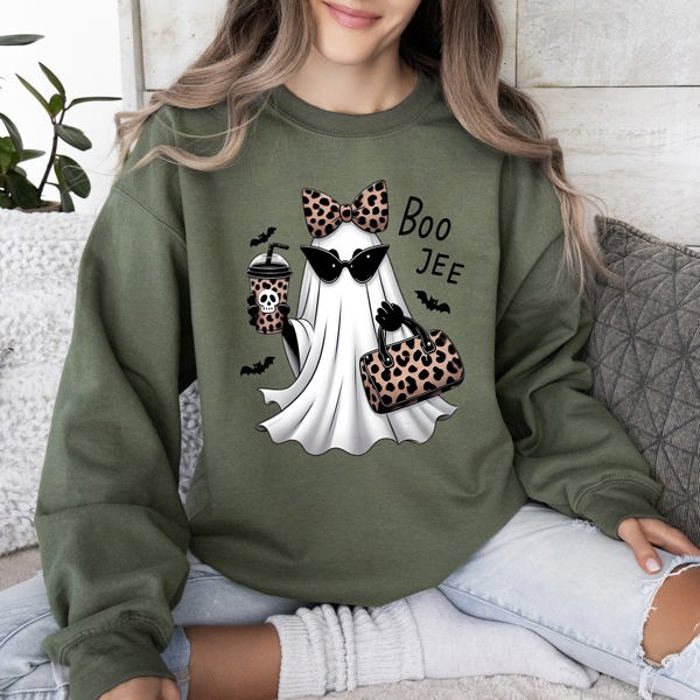 Fancy Boujee Ghost Halloween Bow Coquette Western Vintage Pumpkin Retro Spooky Graphic Sweatshirt