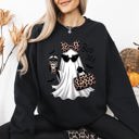 XL Black Fancy Boujee Ghost Halloween Bow Coquette Western Vintage Pumpkin Retro Spooky Graphic Sweatshirt