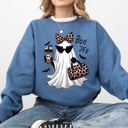 XXXL Indigo Blue Fancy Boujee Ghost Halloween Bow Coquette Western Vintage Pumpkin Retro Spooky Graphic Sweatshirt