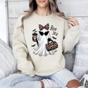 Small Sand Fancy Boujee Ghost Halloween Bow Coquette Western Vintage Pumpkin Retro Spooky Graphic Sweatshirt