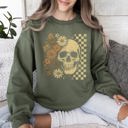  Vintage Skull Floral Checkered Ghost Halloween Book Cat Western Pumpkin Retro Spooky Graphic Sweatshirt