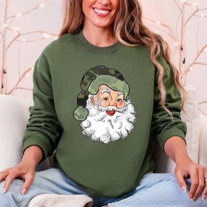Camo Santa Retro Christmas Hunting Festive Outdoor Santa Theme Vintage Rustic Winter Style Illustration Sweatshirt