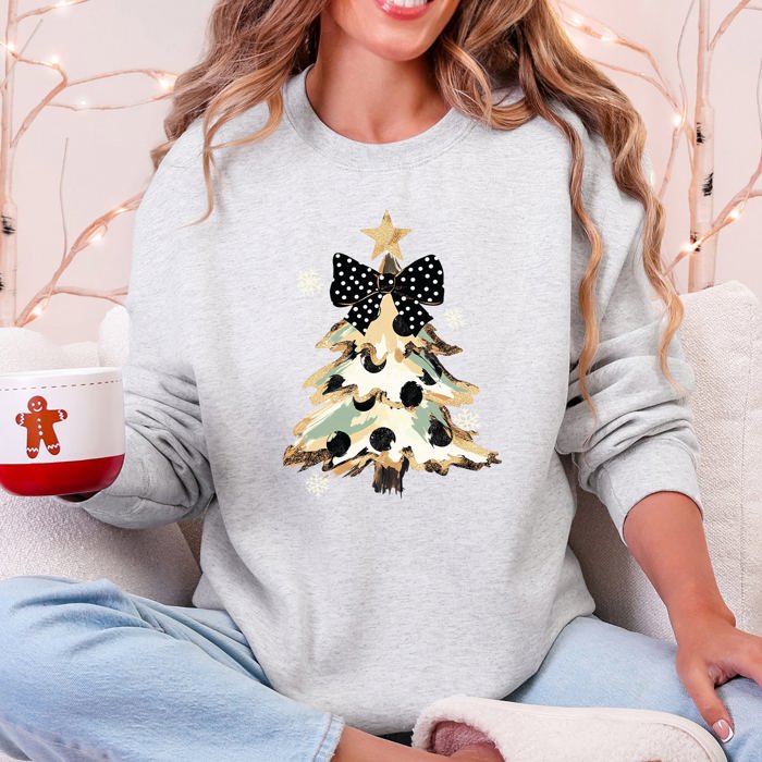 Christmas Camo Tree Santa Coquette Ribbon Festive Retro Cozy Graphic Seasonal Sweatshirt