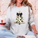 Large Ash Light Gray Christmas Camo Tree Santa Coquette Ribbon Festive Retro Cozy Graphic Seasonal Sweatshirt