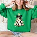 XXL Irish Bright Green Christmas Camo Tree Santa Coquette Ribbon Festive Retro Cozy Graphic Seasonal Sweatshirt