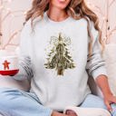 XL Ash Light Gray Christmas Camo Tree With Ribbon Bows Santa Ornament Pattern Holiday Season Decor Graphic Sweatshirt